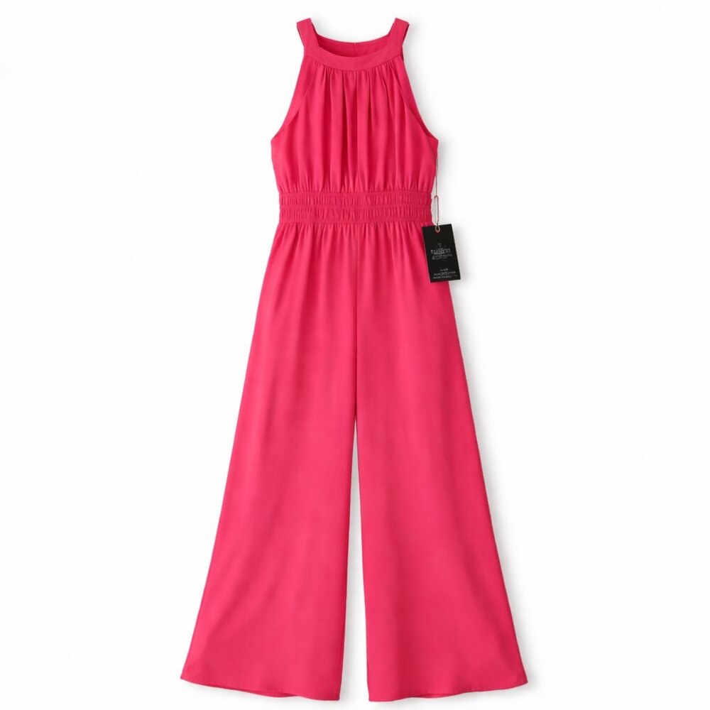 Dynamic Vince Camuto Elegant Modern Pink Halter Neck Wide Leg Jumpsuit NWT - Picture 6 of 13